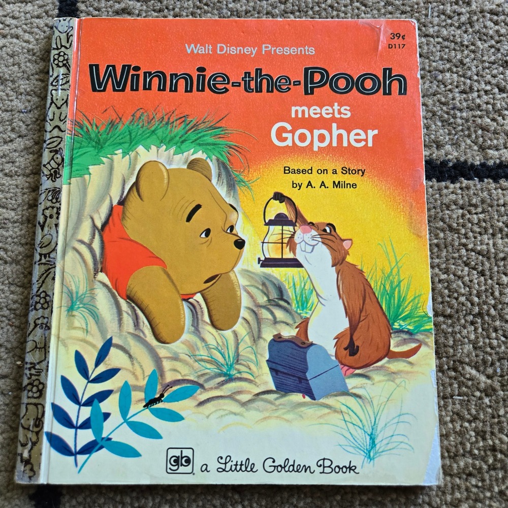 Vintage Little Golden Book Winnie-the-Pooh meets Gopher Disney D117 Hardcover